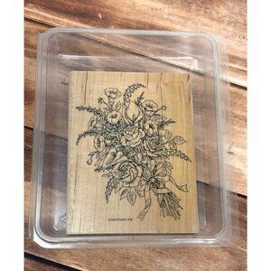 1998 STAMPIN' UP! VICTORIAN BOUQUET WOOD MOUNTED RUBBER STAMP ROSE PETUNIA